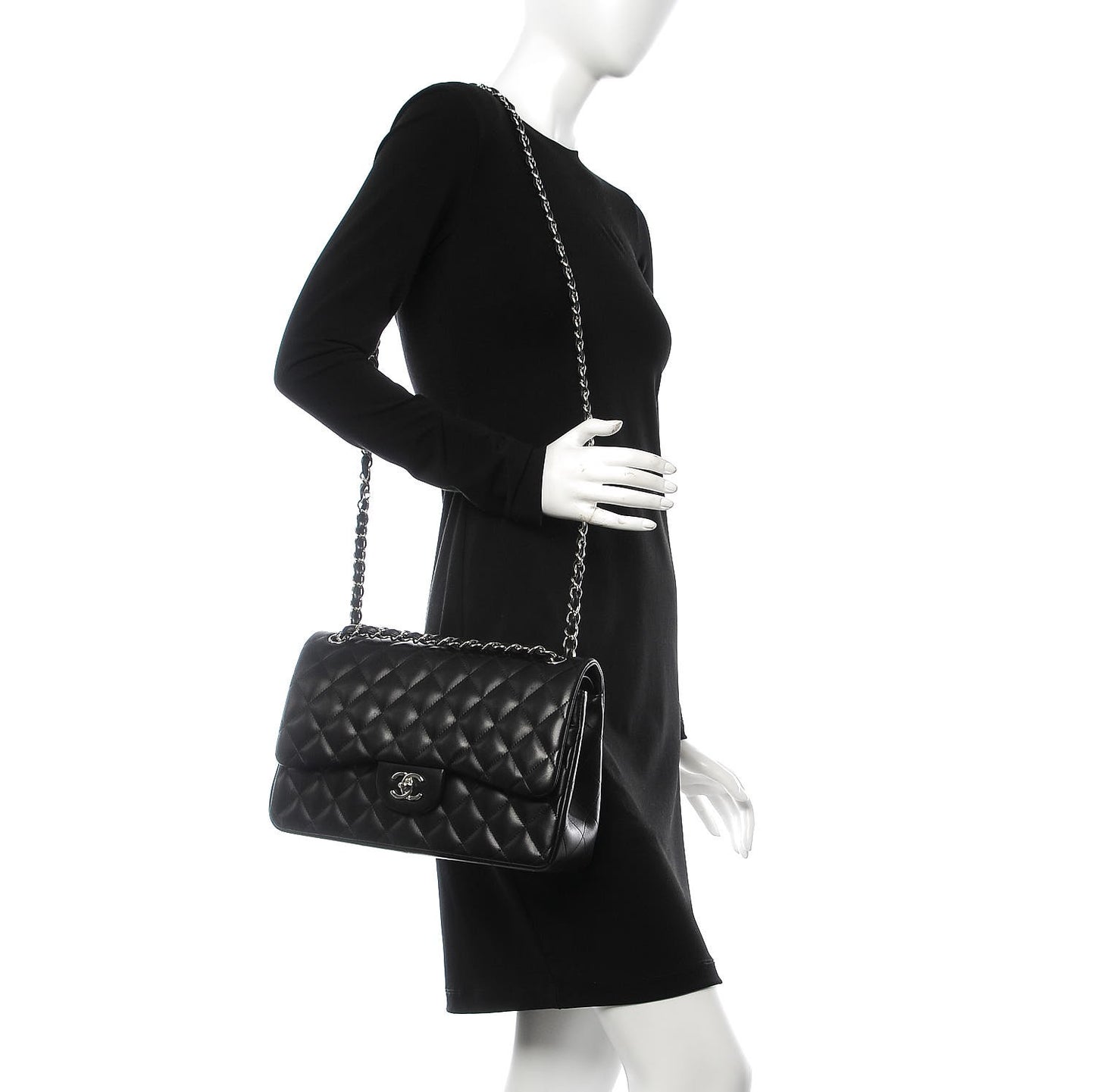 Lambskin Quilted Jumbo Double Flap Black