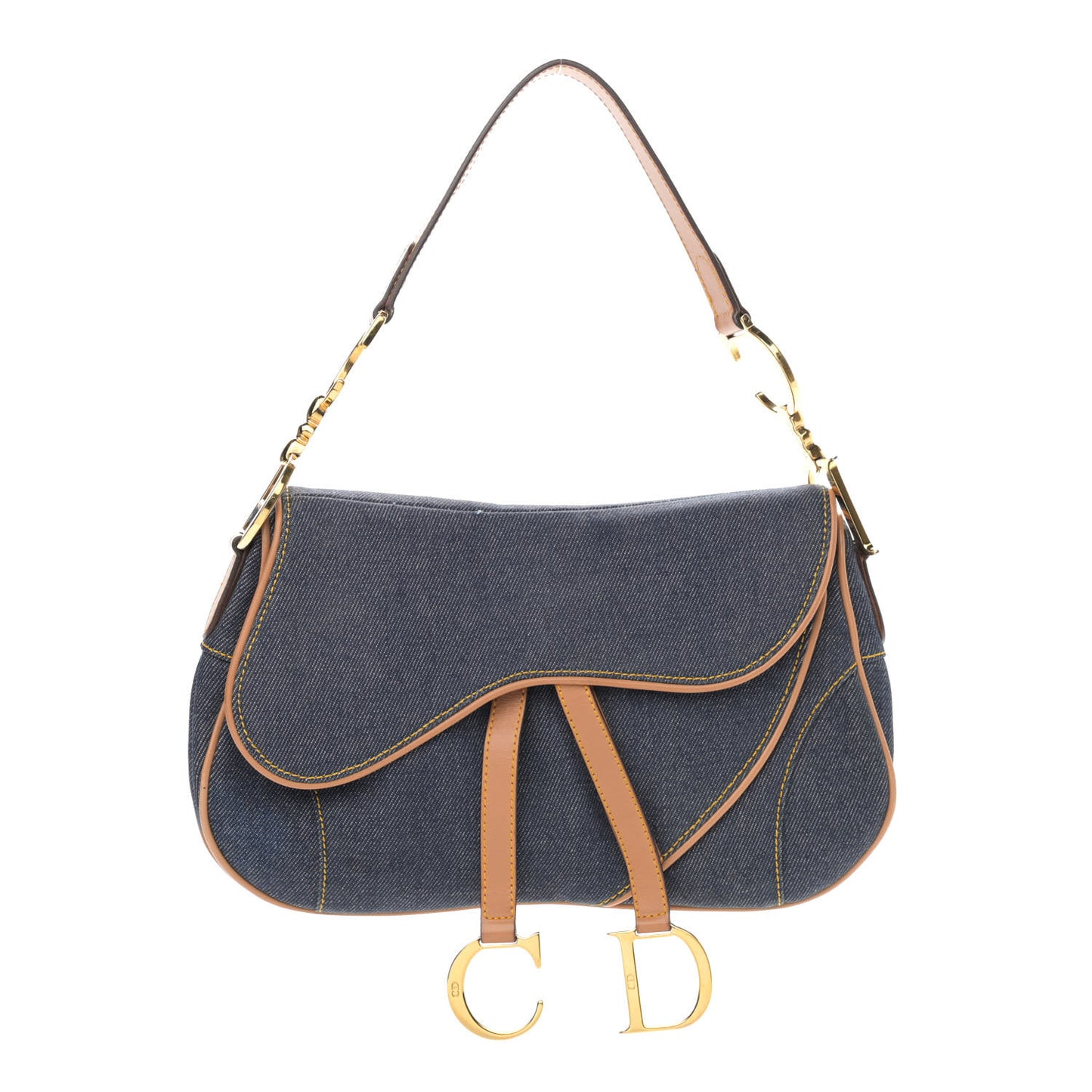 Denim Calfskin Double Saddle Bag Blue