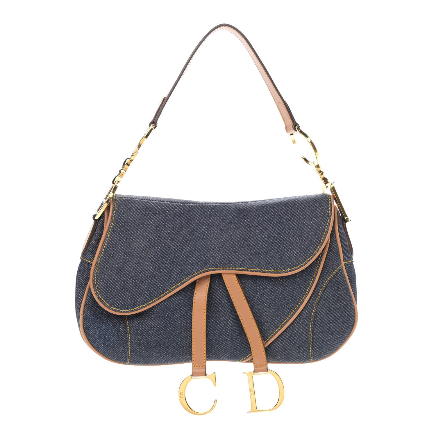 Christian Dior Denim Calfskin Double Saddle Bag Blue 1 of 10