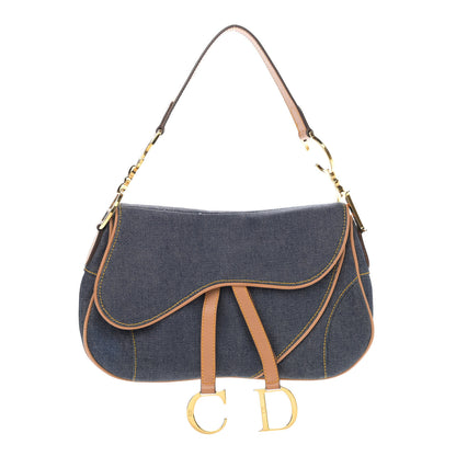 Christian Dior Denim Calfskin Double Saddle Bag Blue 1 of 10