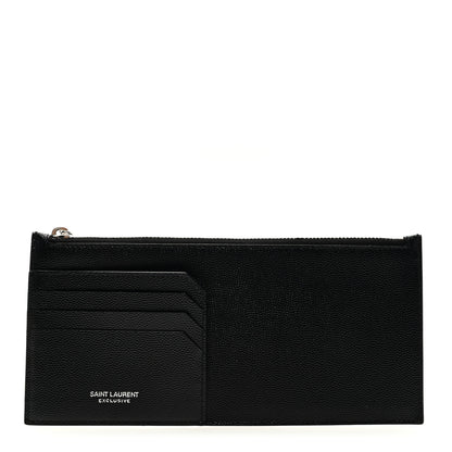 Saint Laurent Grained Calfskin Zip Pouch Tech Card Holder Black 1 of 6