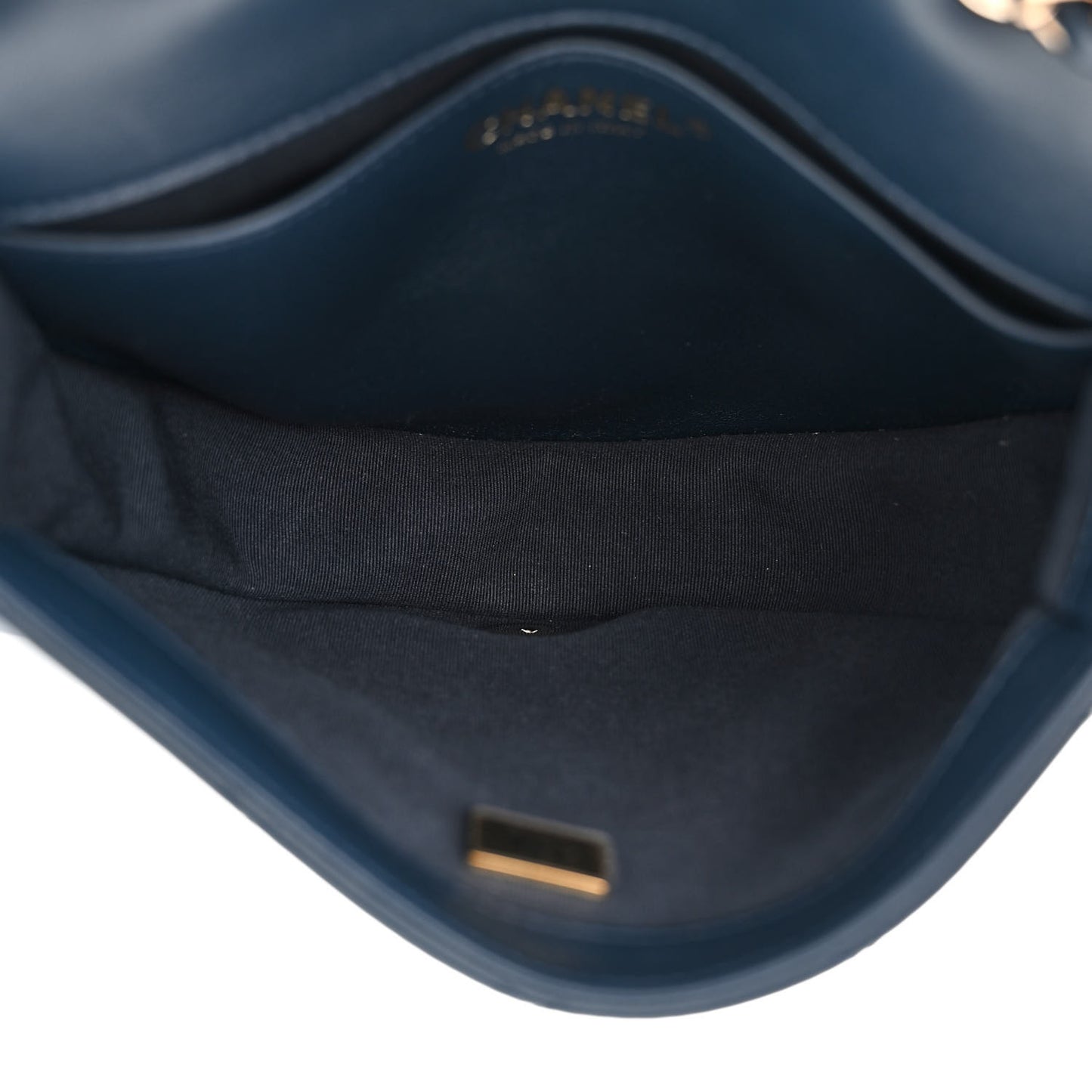 Lambskin Quilted Braided Messenger Flap Navy Multicolor