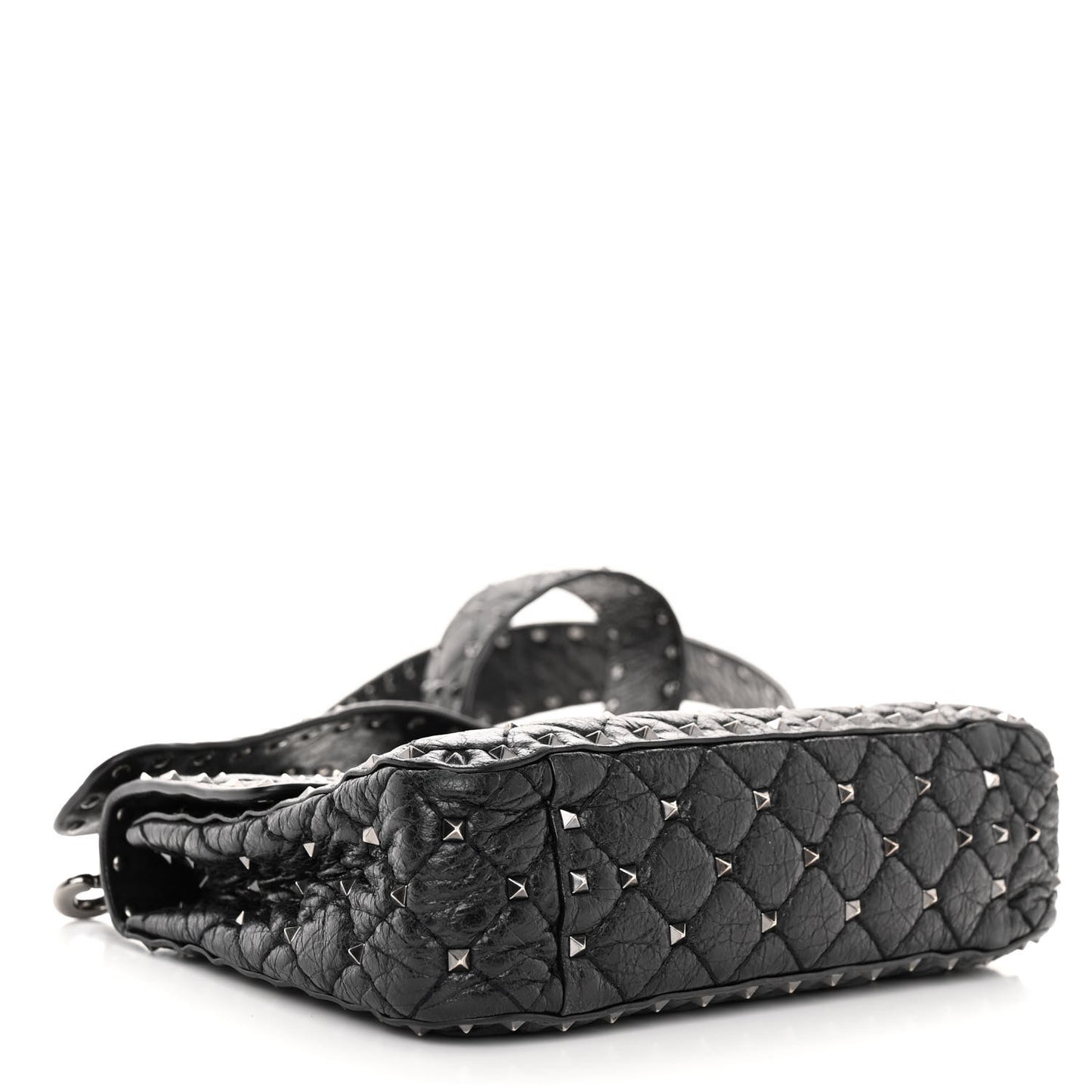 Craquele Nappa Medium Rockstud Spike Shoulder Bag Black
