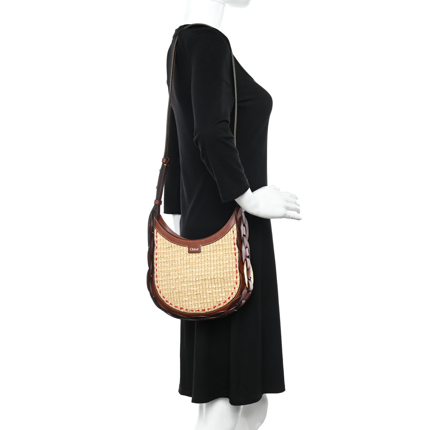Chloe Calfskin Raffia Embroidered Small Darryl Hobo Brown 2 of 12
