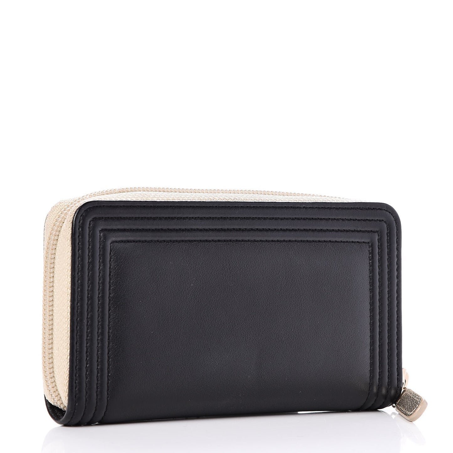 Lambskin Boy Zip Around Wallet Black Gold