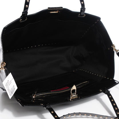 Valentino Garavani Patent Medium Rockstud Tote Black 5 of 7