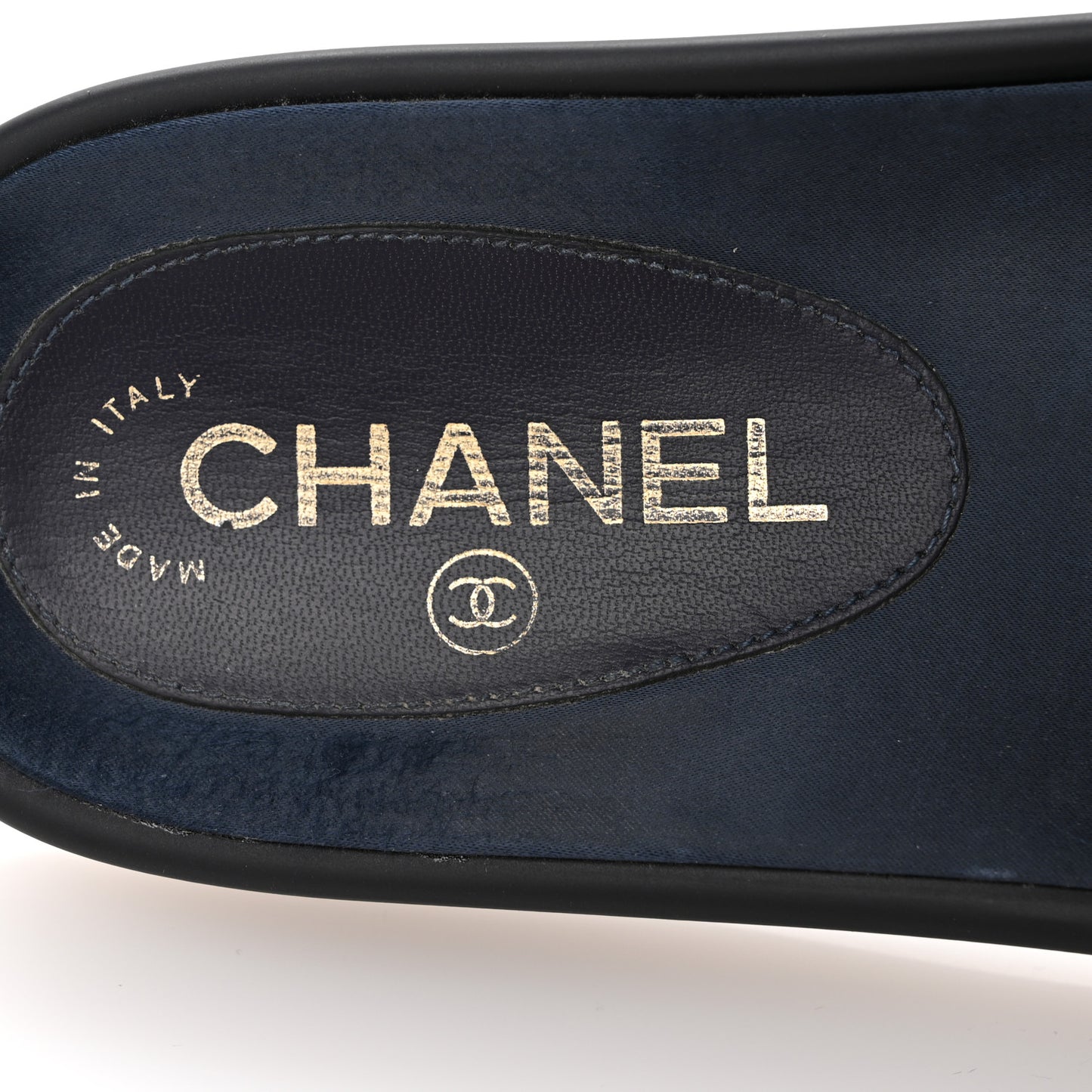 Satin Canvas Chain Slides Sandals Flats 38 Marine