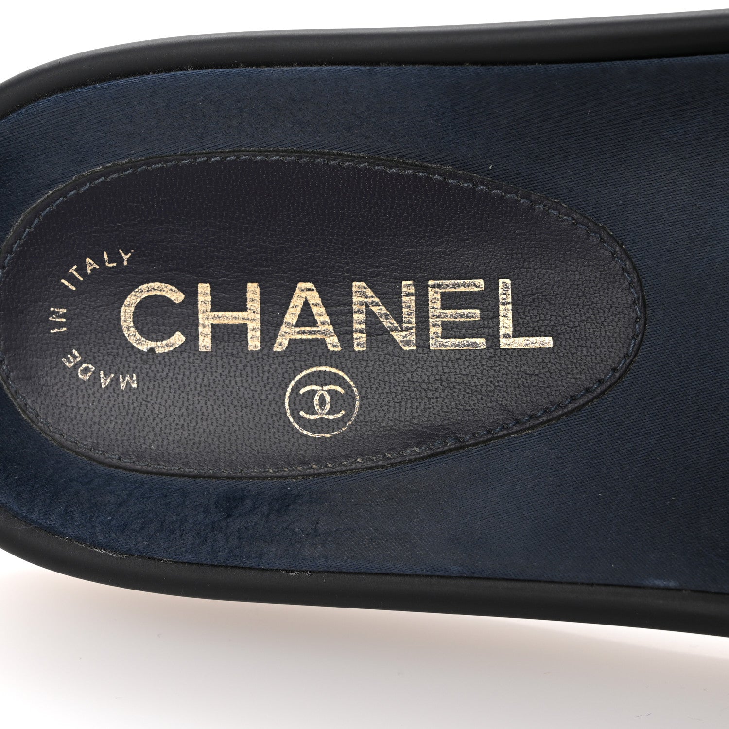 Chanel Satin Canvas Chain Slides Sandals Flats 38 Marine 8 of 12