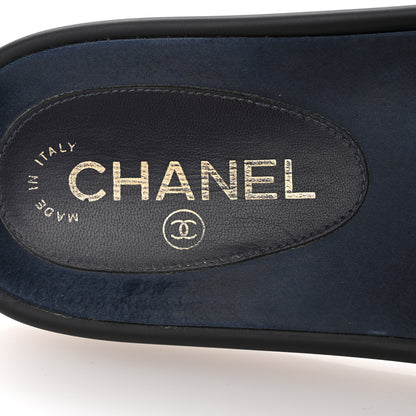 Chanel Satin Canvas Chain Slides Sandals Flats 38 Marine 8 of 12