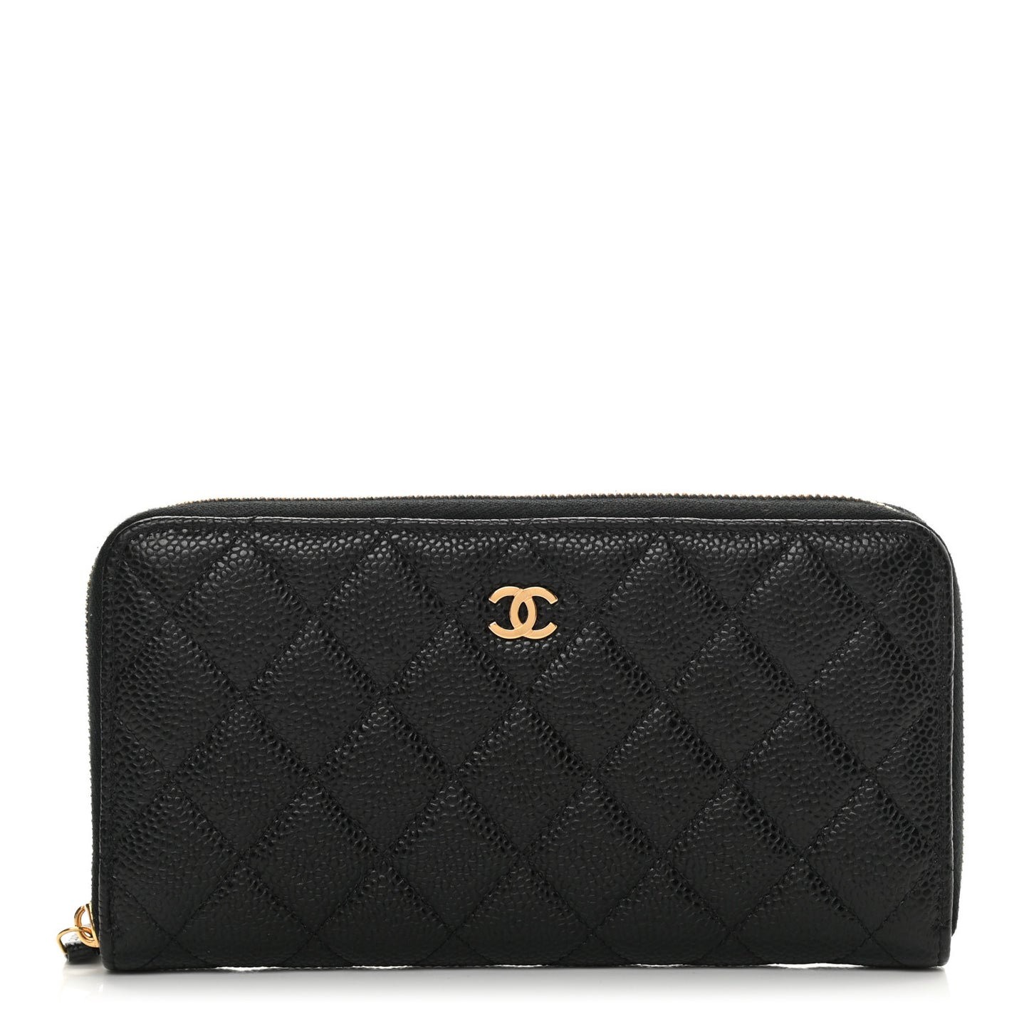 Caviar Quilted Large Gusset Zip Around Wallet Black