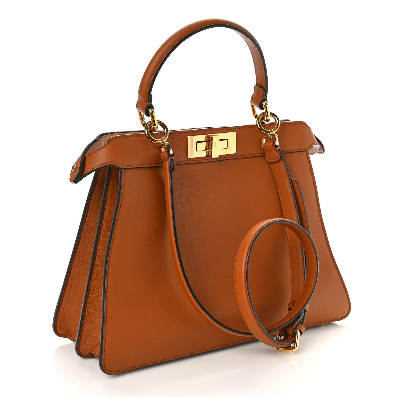 Fendi Vitello Seta Shiny Nappa Medium Peekaboo I SEE U Satchel Brandy Light Rose 3 of 9