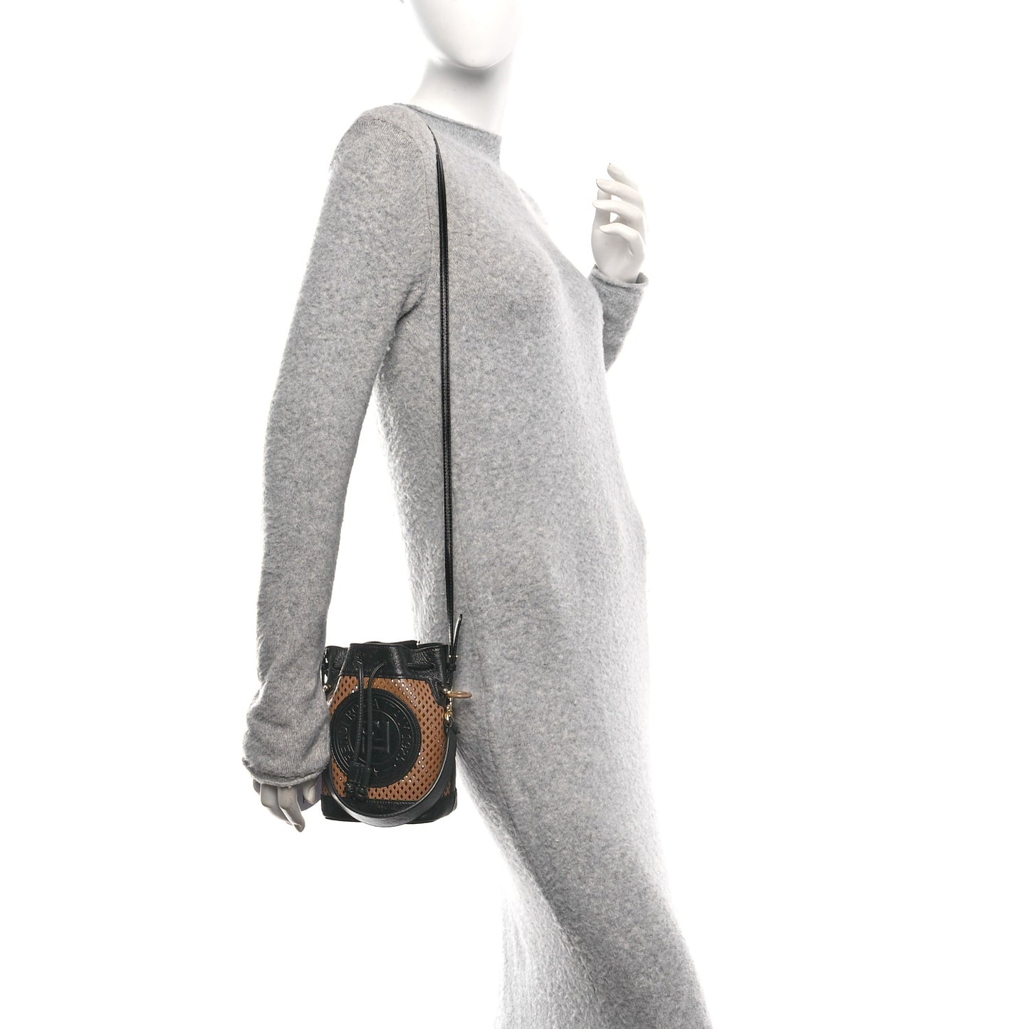 Vitello Liberty Glossy Lambskin F is Fendi Perforated Mini Mon Tresor Bucket Bag Sand Mimosa Black