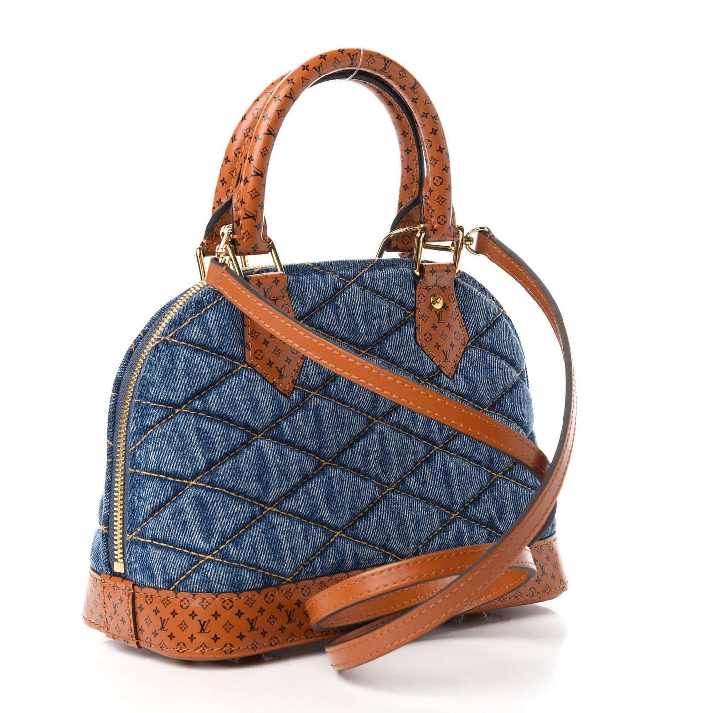Denim Calfskin Reverse Monogram Malletage Alma BB Blue