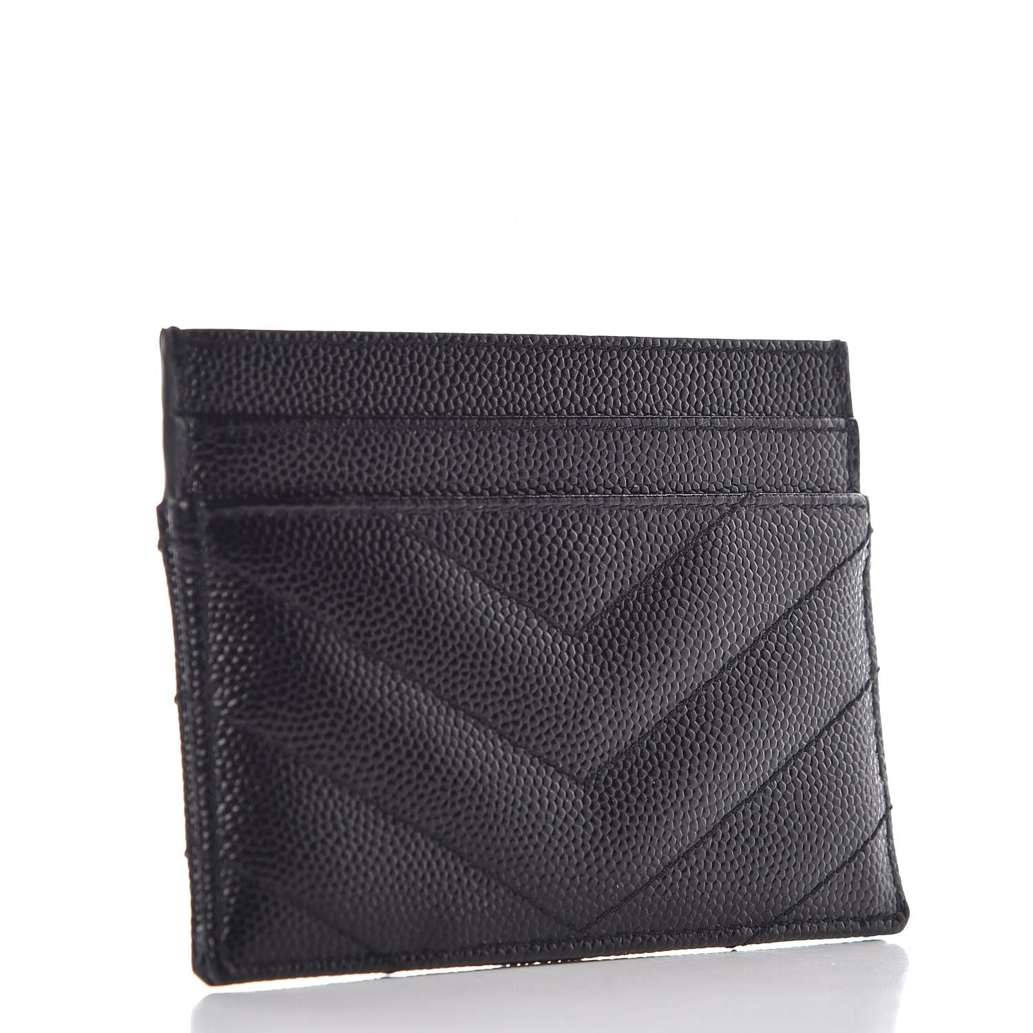 Saint Laurent Grain De Poudre Matelasse Chevron Monogram Credit Card Case Black 3 of 7