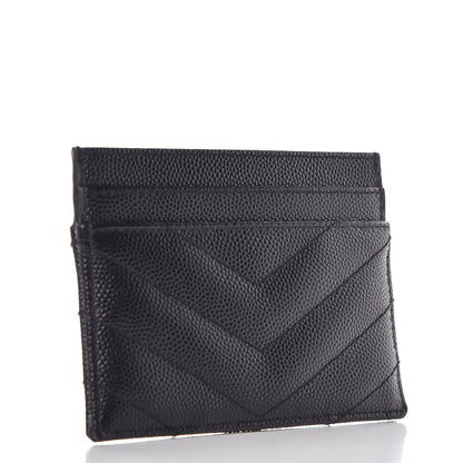 Saint Laurent Grain De Poudre Matelasse Chevron Monogram Credit Card Case Black 3 of 7