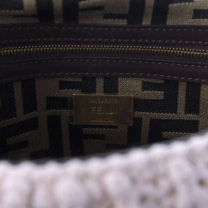 Fendi Wool Vitello Seta Woven Fringe Baguette Rosa Quarzo Ebano 9 of 10