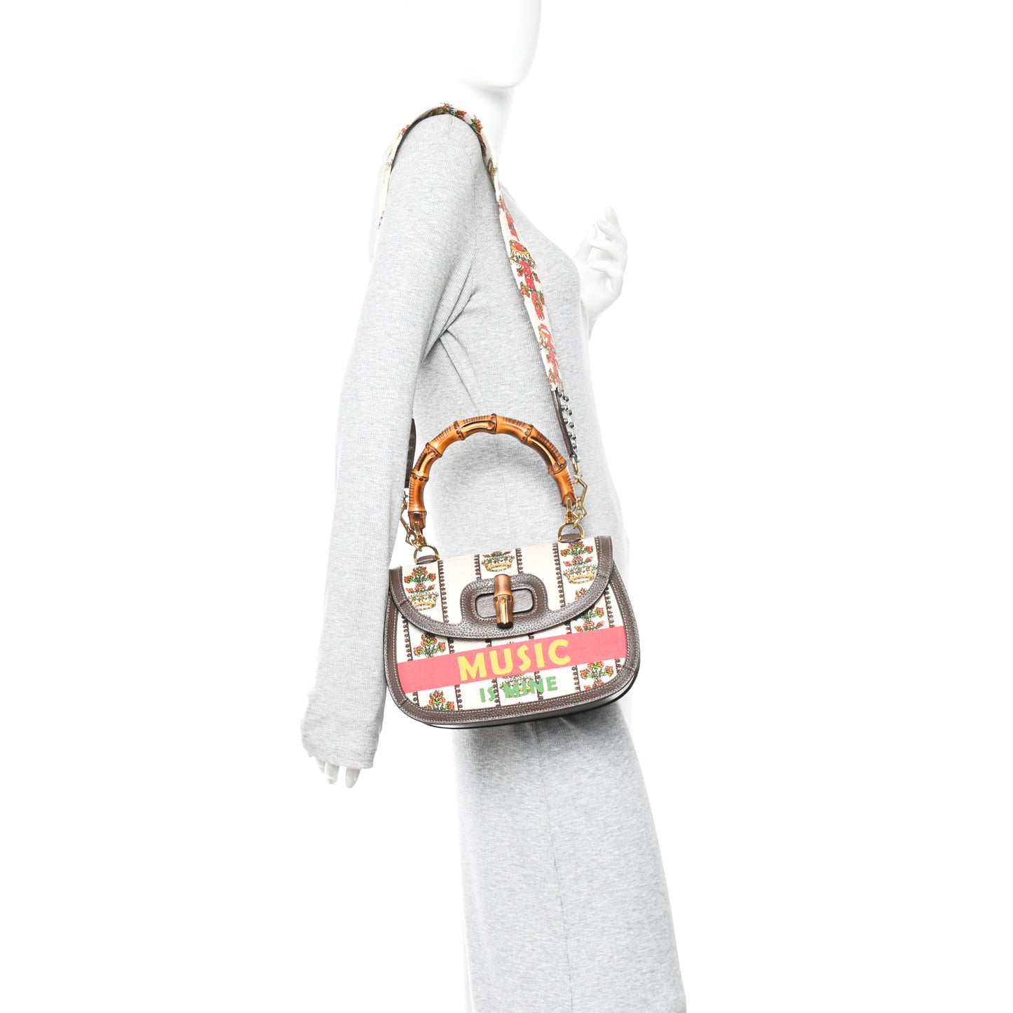 Canvas Calfskin 100 Centennial Music Medium Bamboo 1947 Top Handle Bag Multicolor