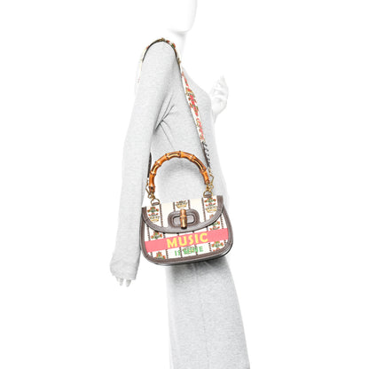 Gucci Canvas Calfskin 100 Centennial Music Medium Bamboo 1947 Top Handle Bag Multicolor 2 of 11