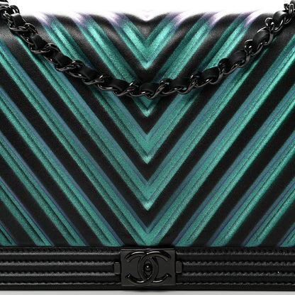 Chanel Calfskin Painted Chevron Embossed Boy Wallet On Chain WOC Black 8 of 11
