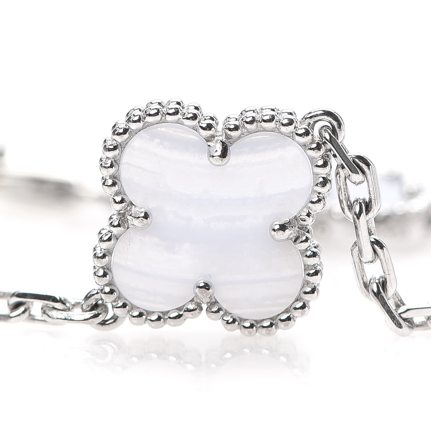 Van Cleef & Arpels 18K White Gold Chalcedony 5 Motifs Vintage Alhambra Bracelet 6 of 8