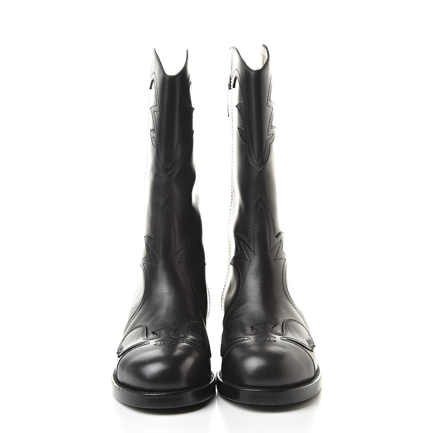 Calfskin Embroidered Western Boots 35 Black