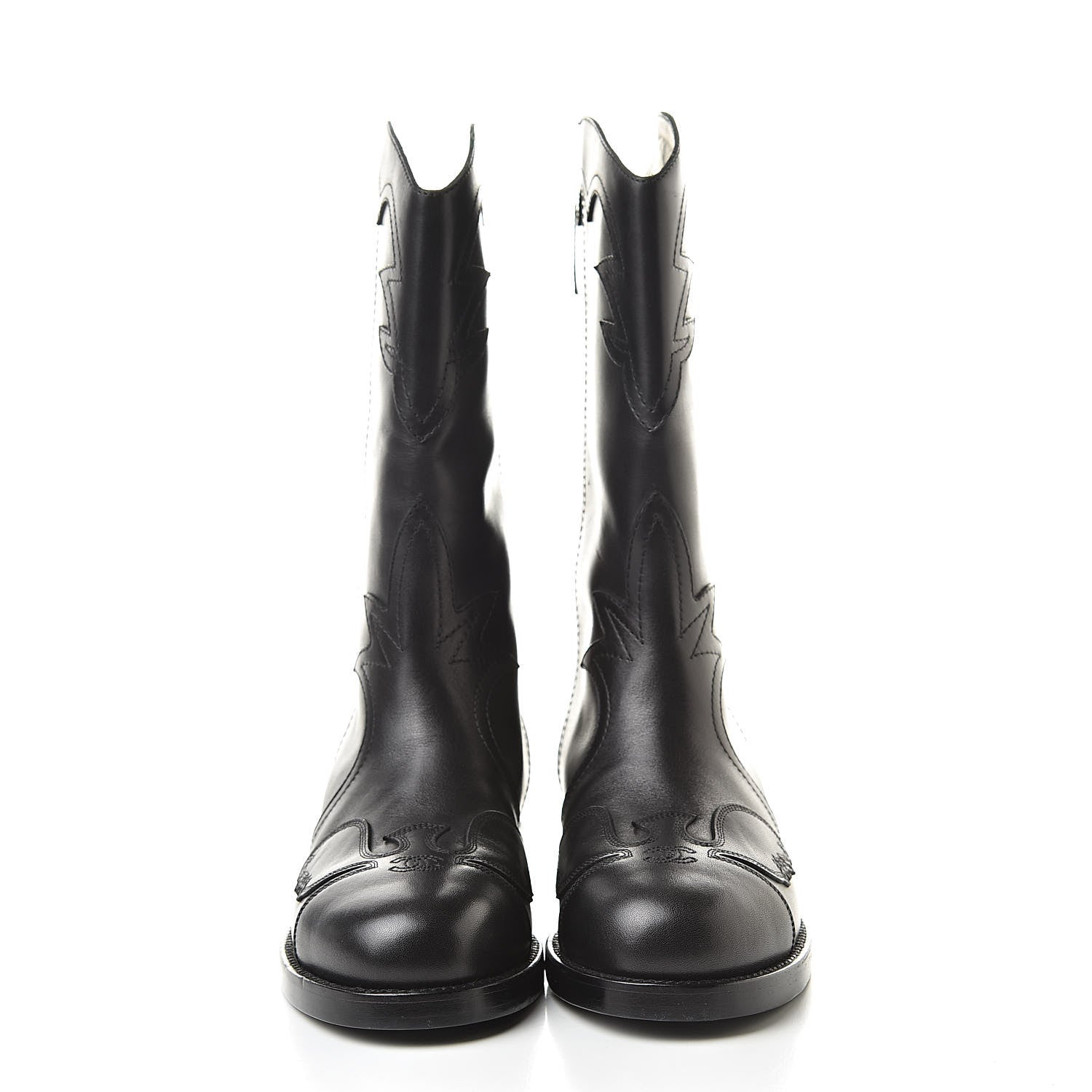 Chanel Calfskin Embroidered Western Boots 35 Black 2 of 8