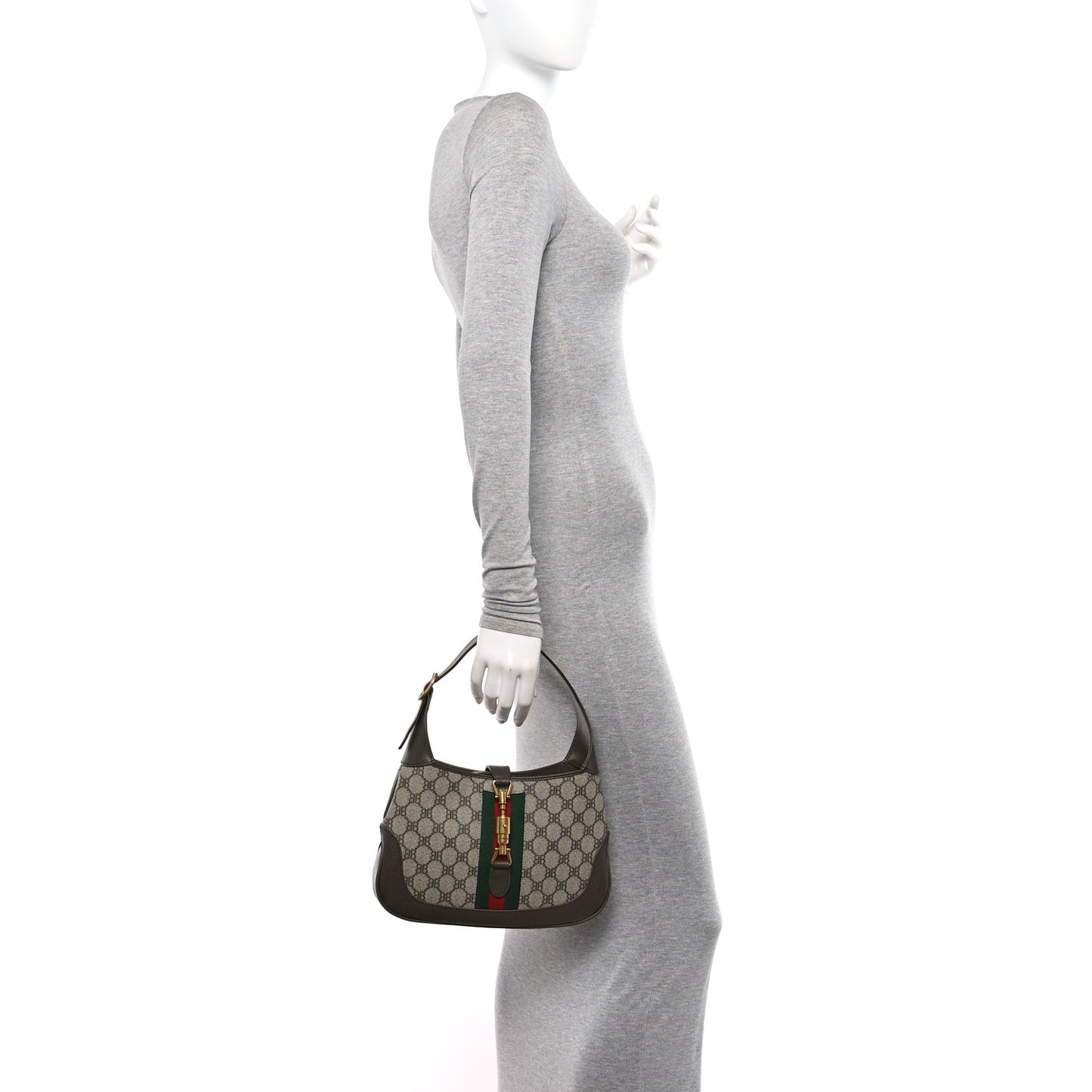 X BALENCIAGA BB Supreme Monogram Calfskin Web Small Jackie 1961 Hobo Beige Ebony