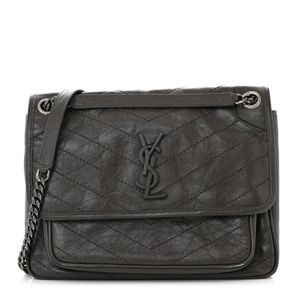 Saint Laurent Crinkled Calfskin Matelasse Monogram Medium Niki Chain Satchel Pebble 1 of 11