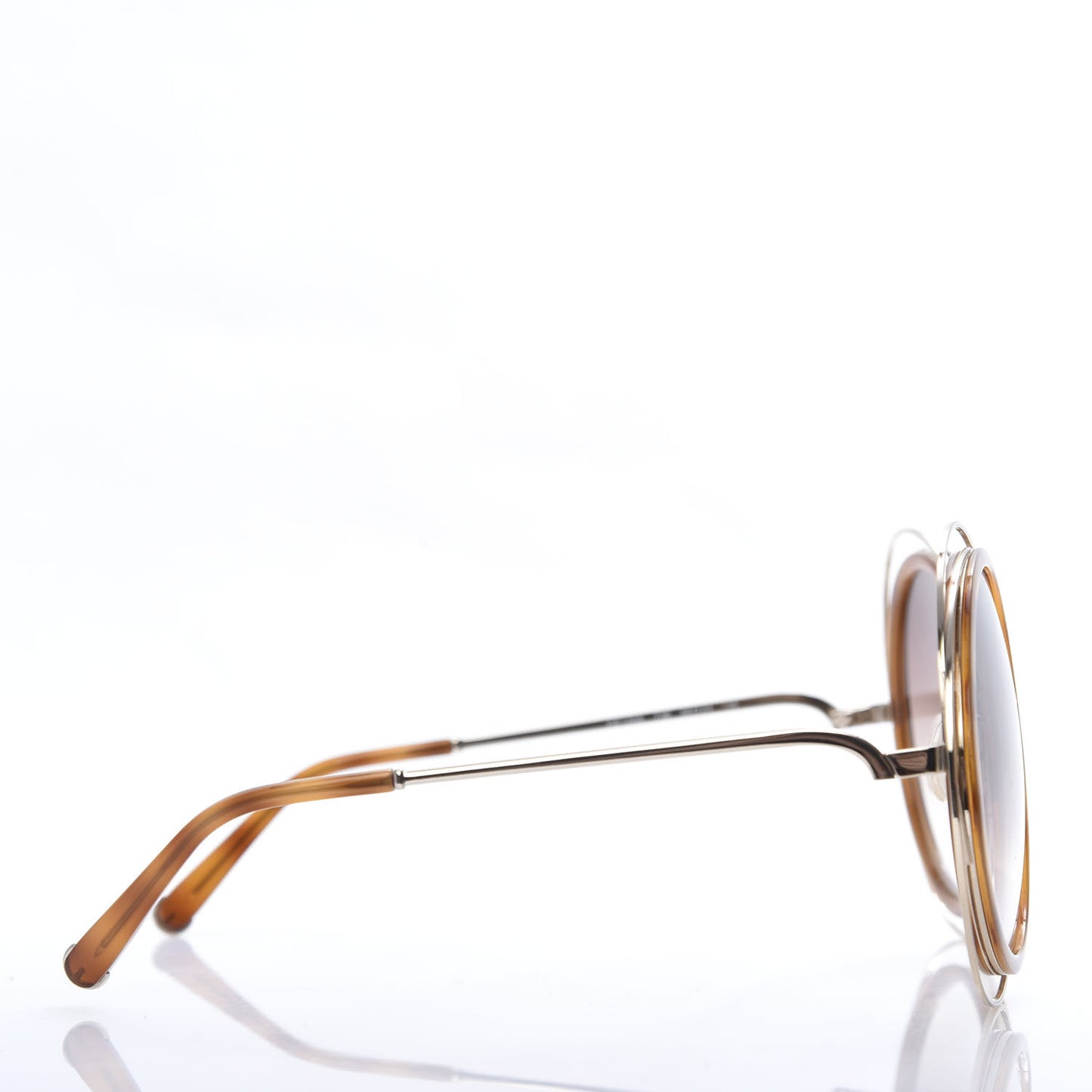 Metal Acetate Oversized Round Carlina Sunglasses CE120S Gold Blonde Havana