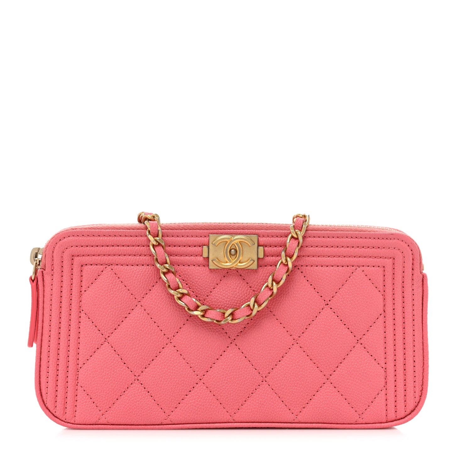 Caviar Quilted Small Boy Clutch With Chain Pink