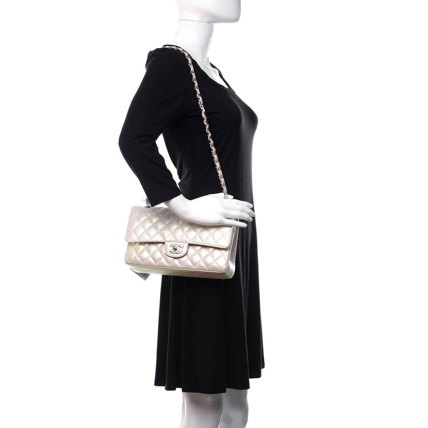 Chanel Iridescent Lambskin Quilted Medium Double Flap Ivory 2 of 10