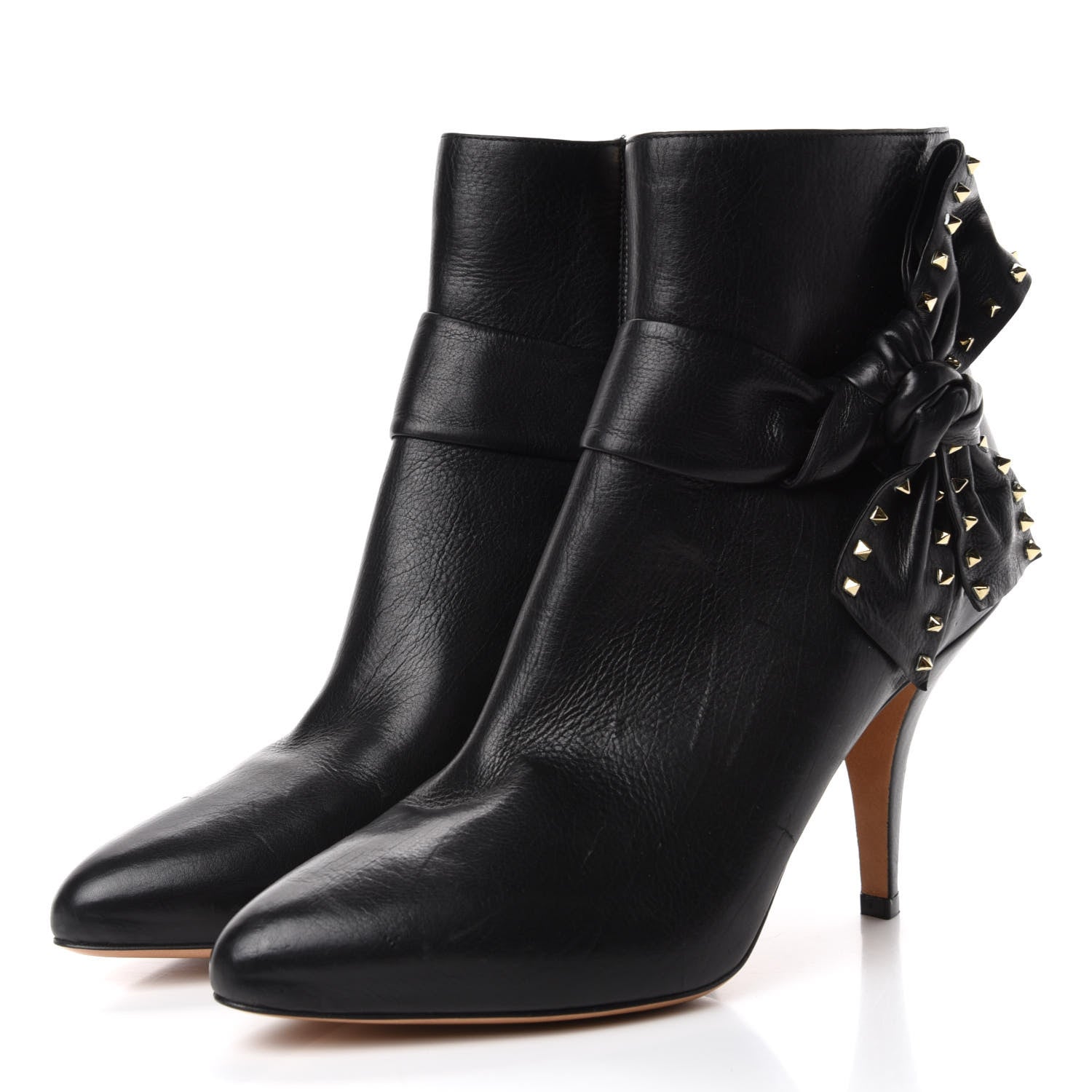 Valentino Garavani Calfskin Rockstud Bow Embellished Ankle Booties 37.5 Black 3 of 10