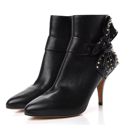 Valentino Garavani Calfskin Rockstud Bow Embellished Ankle Booties 37.5 Black 3 of 10