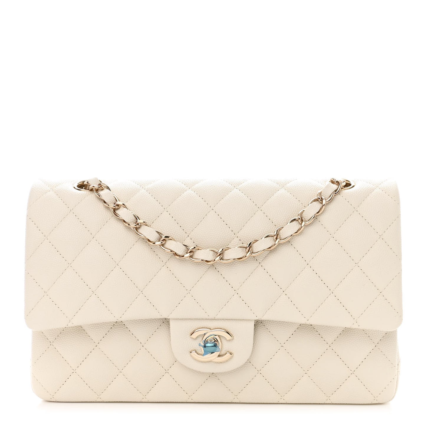 Caviar Quilted Medium Double Flap White
