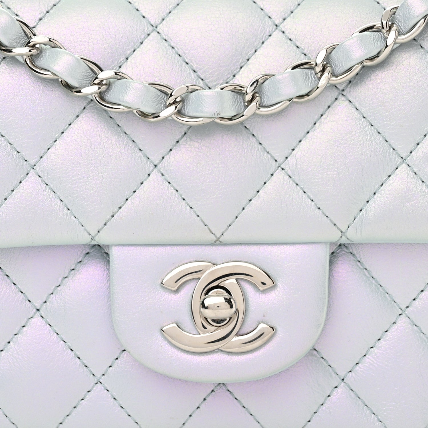 Chanel Iridescent Calfskin Quilted Mini Rectangular Flap Light Blue 8 of 14