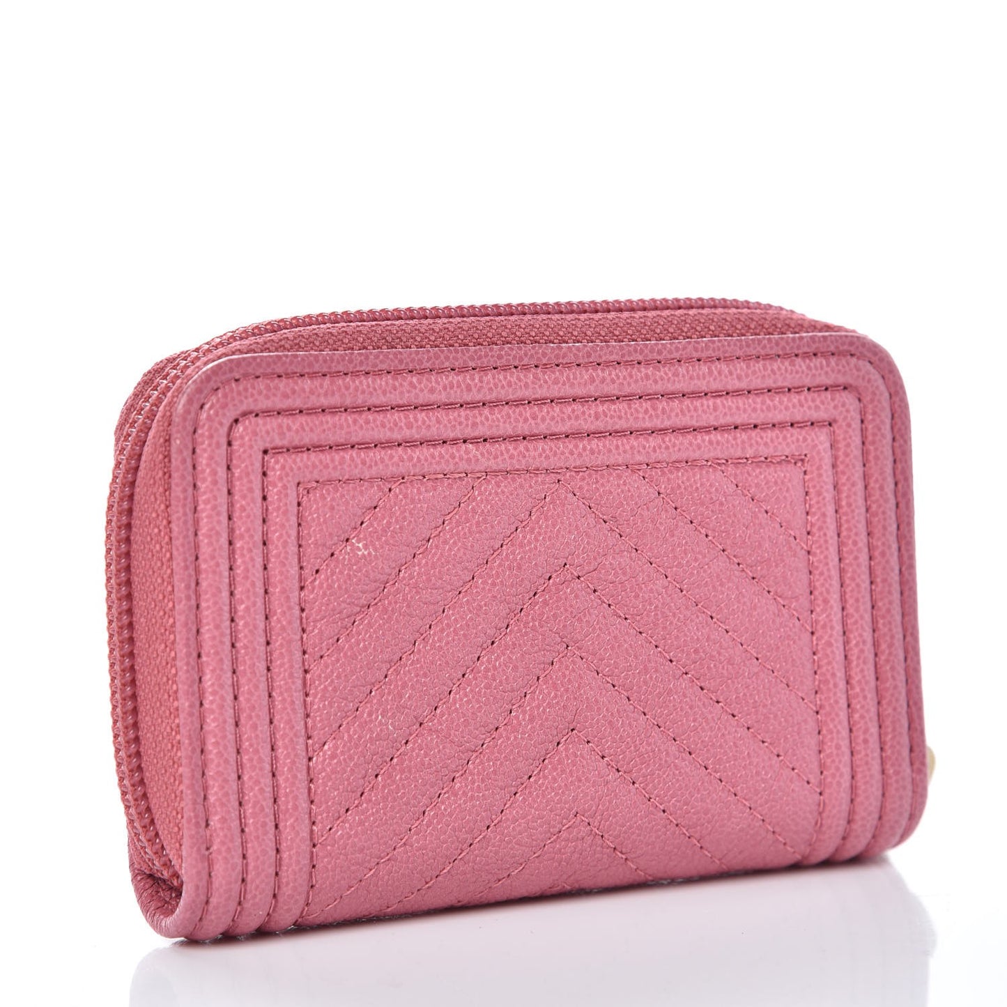 Caviar Chevron Zip Around Boy Coin Purse Wallet Dark Pink