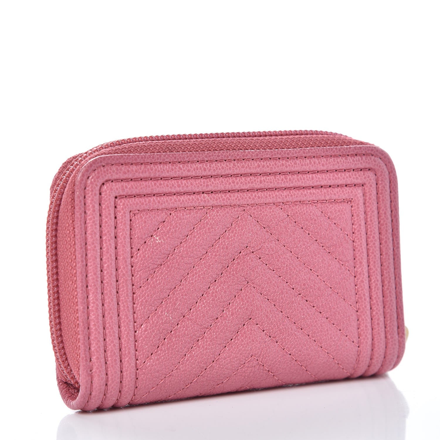Chanel Caviar Chevron Zip Around Boy Coin Purse Wallet Dark Pink 3 of 8