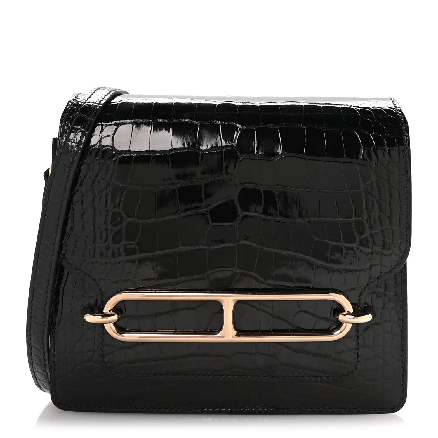 Hermes Shiny Alligator Mini Sac Roulis Black 1 of 10