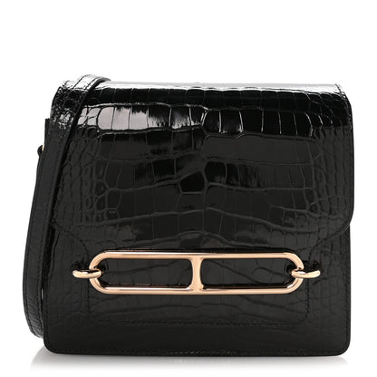 Hermes Shiny Alligator Mini Sac Roulis Black 1 of 10