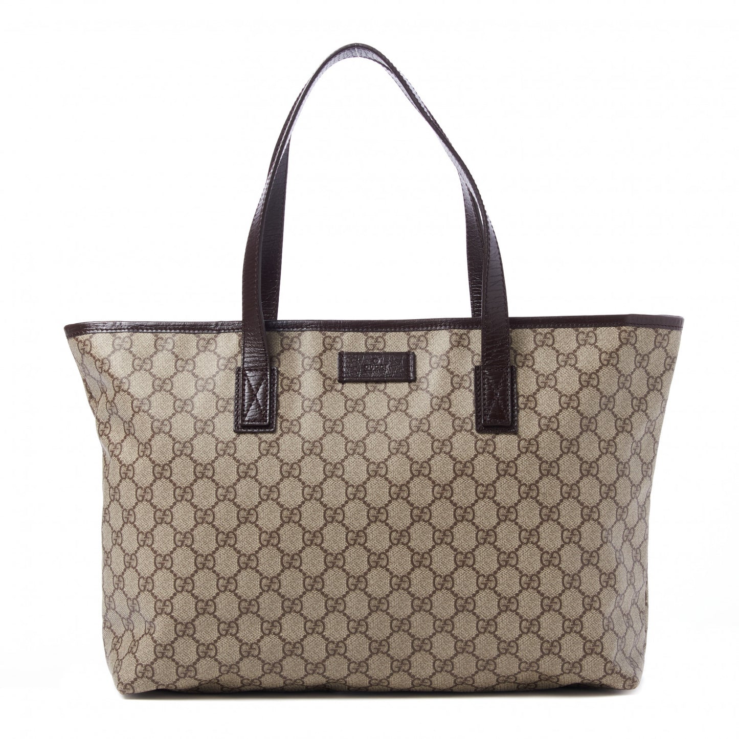 GG Supreme Monogram Medium Zippered Shopping Tote Dark Brown