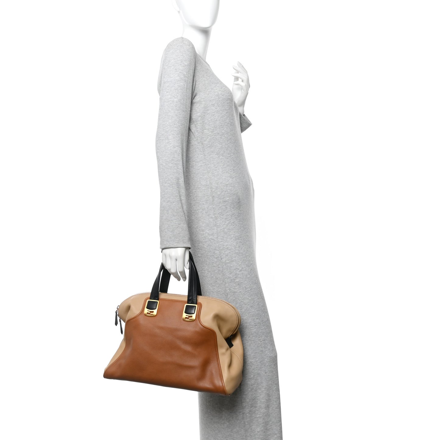 Calfskin Large Chameleon Tote Cognac Camel Black