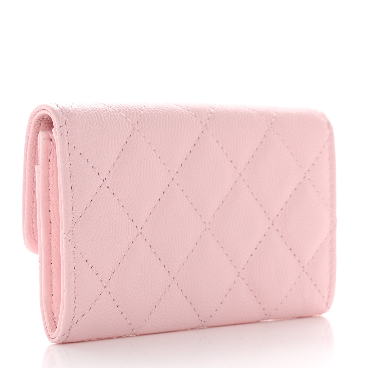 Caviar Quilted Crystal CC Flap Card Holder Pink