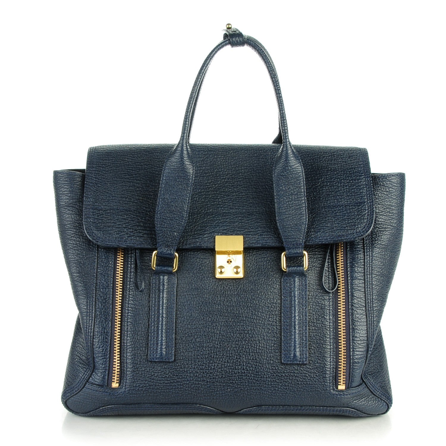 3.1 Phillip Lim 3.1 Textured Calfskin Large Pashli Satchel Ink 1 of 8