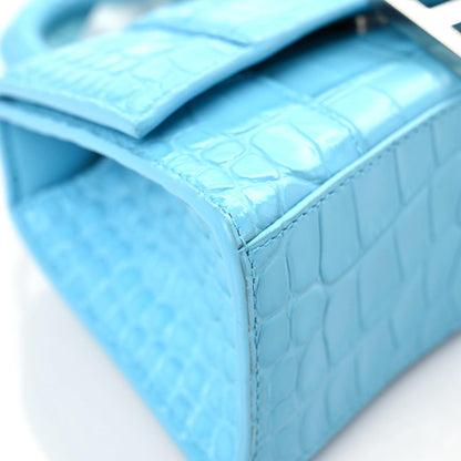 Balenciaga Shiny Calfskin Crocodile Embossed Hourglass Top Handle Bag XS Azur 5 of 11