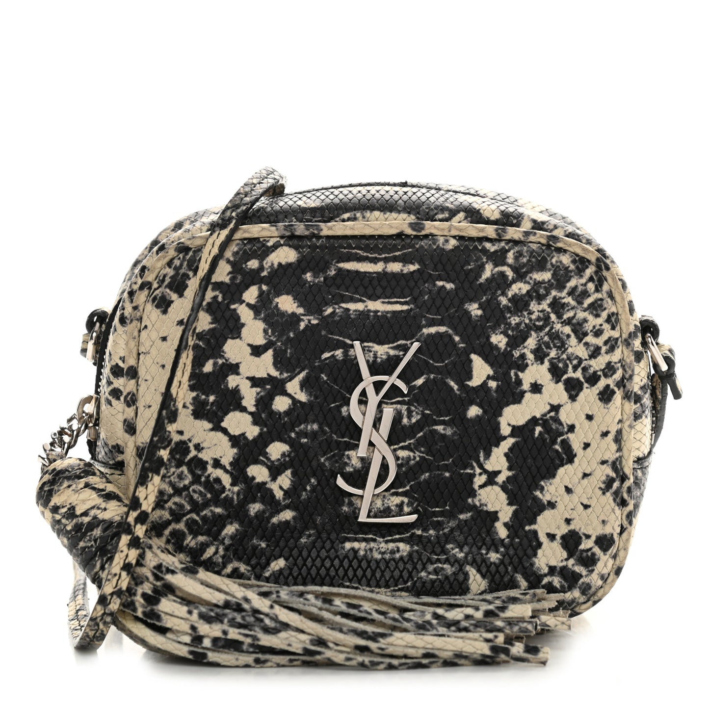 Python Embossed Calfskin Monogram Blogger Bag Black Beige