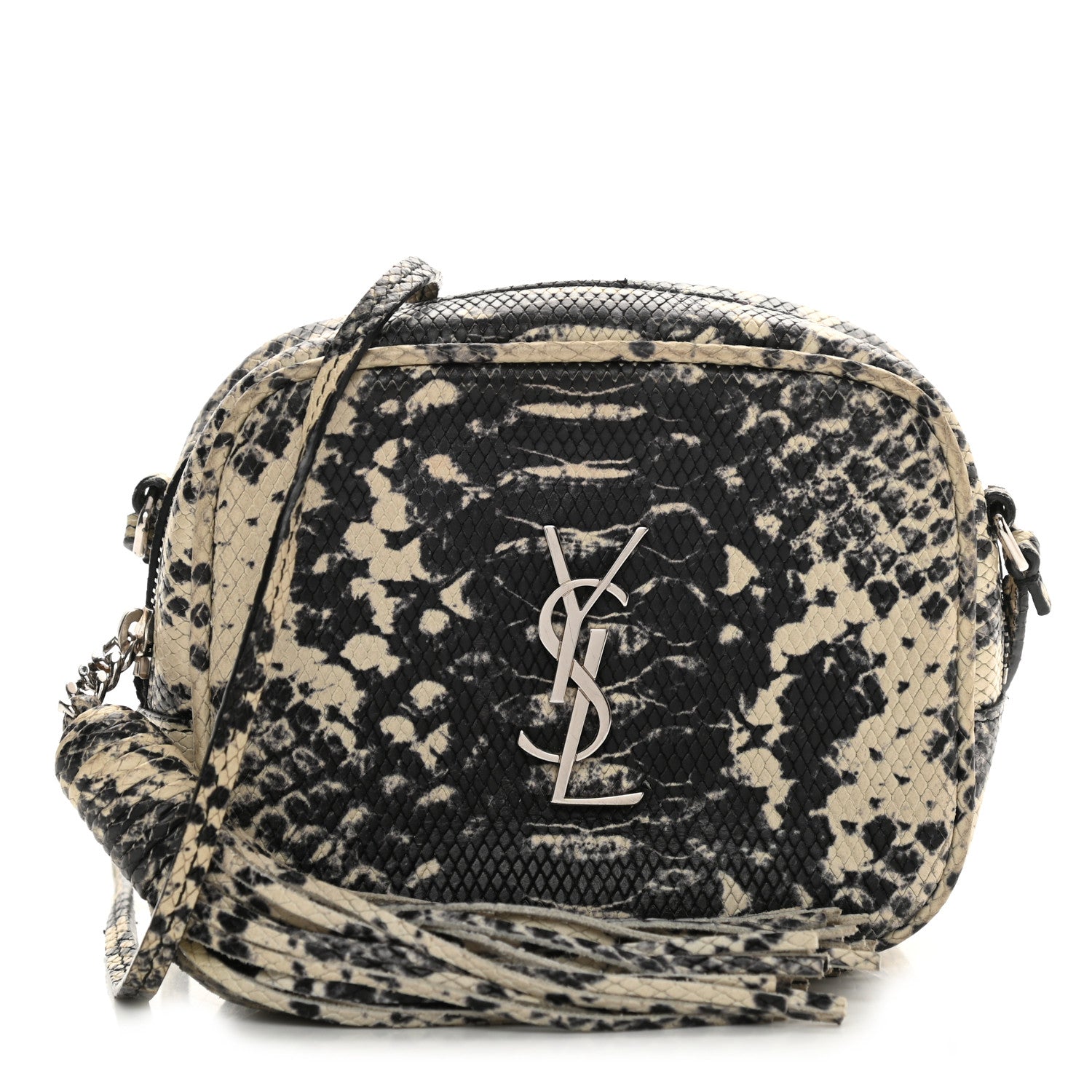 Saint Laurent Python Embossed Calfskin Monogram Blogger Bag Black Beige 1 of 14
