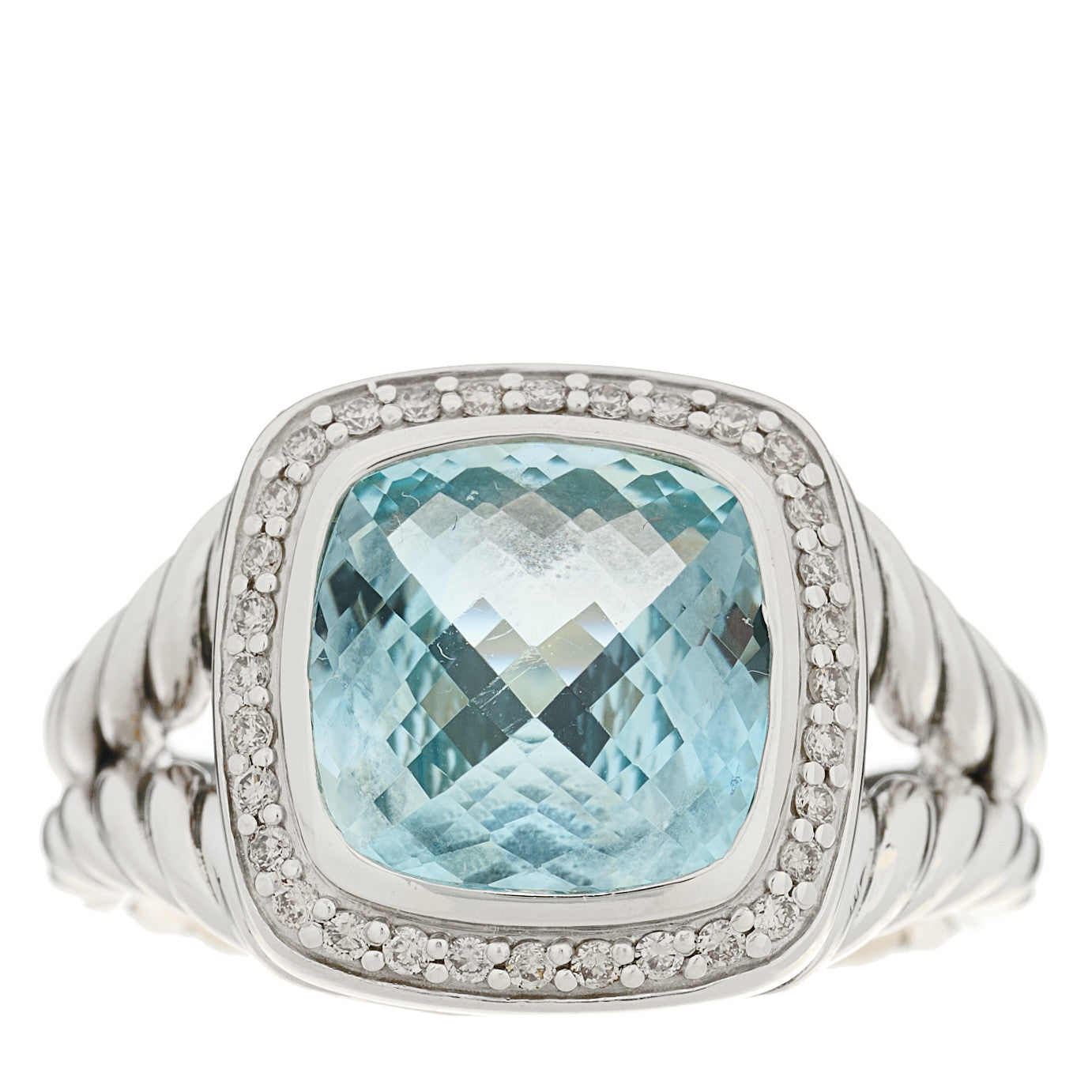 David Yurman Sterling Silver Diamond Blue Topaz 11mm Albion Ring 59 8.75 1 of 7