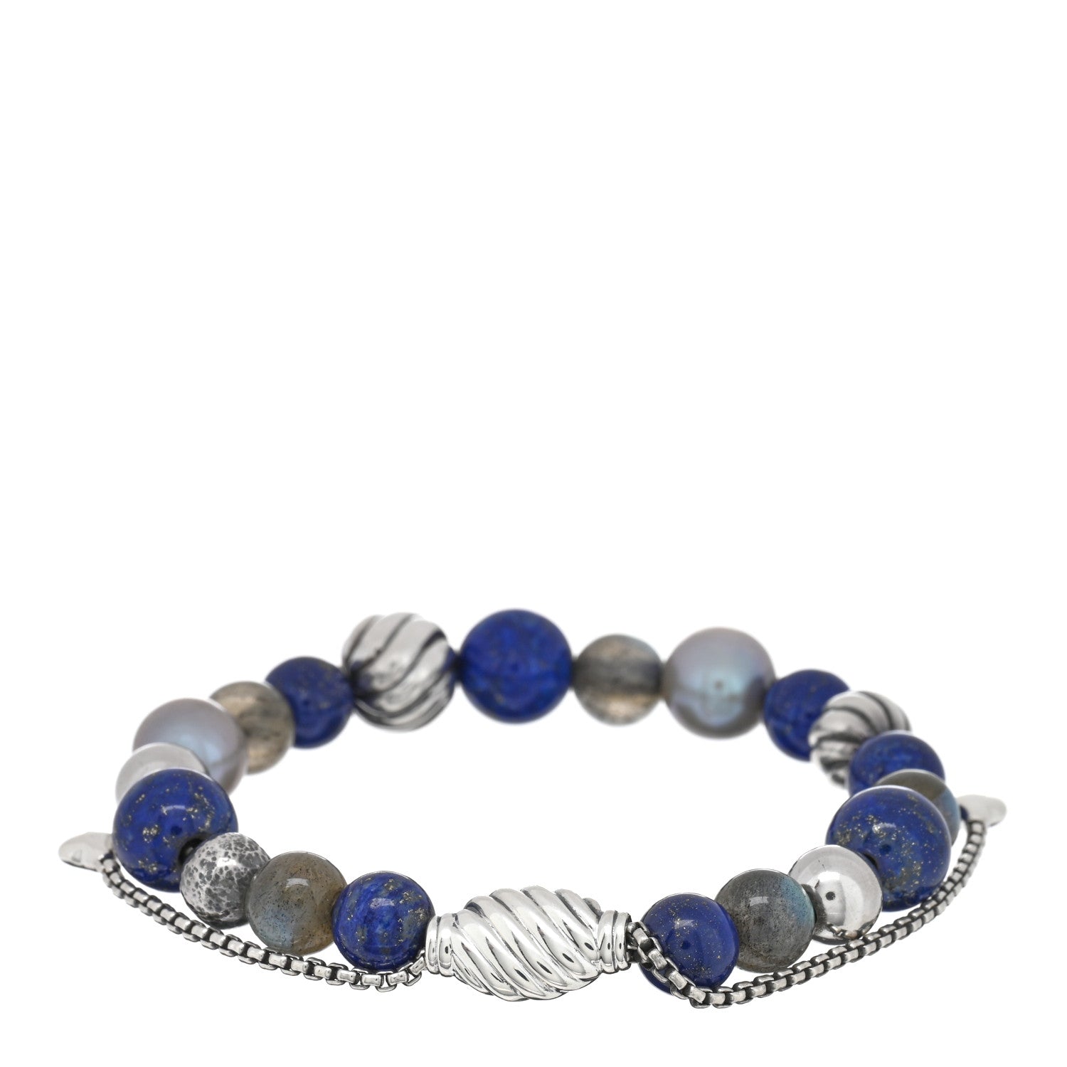 David Yurman Sterling Silver Lapis Lazuli Labradorite Pearl Spiritual Beads Bracelet 2 of 3