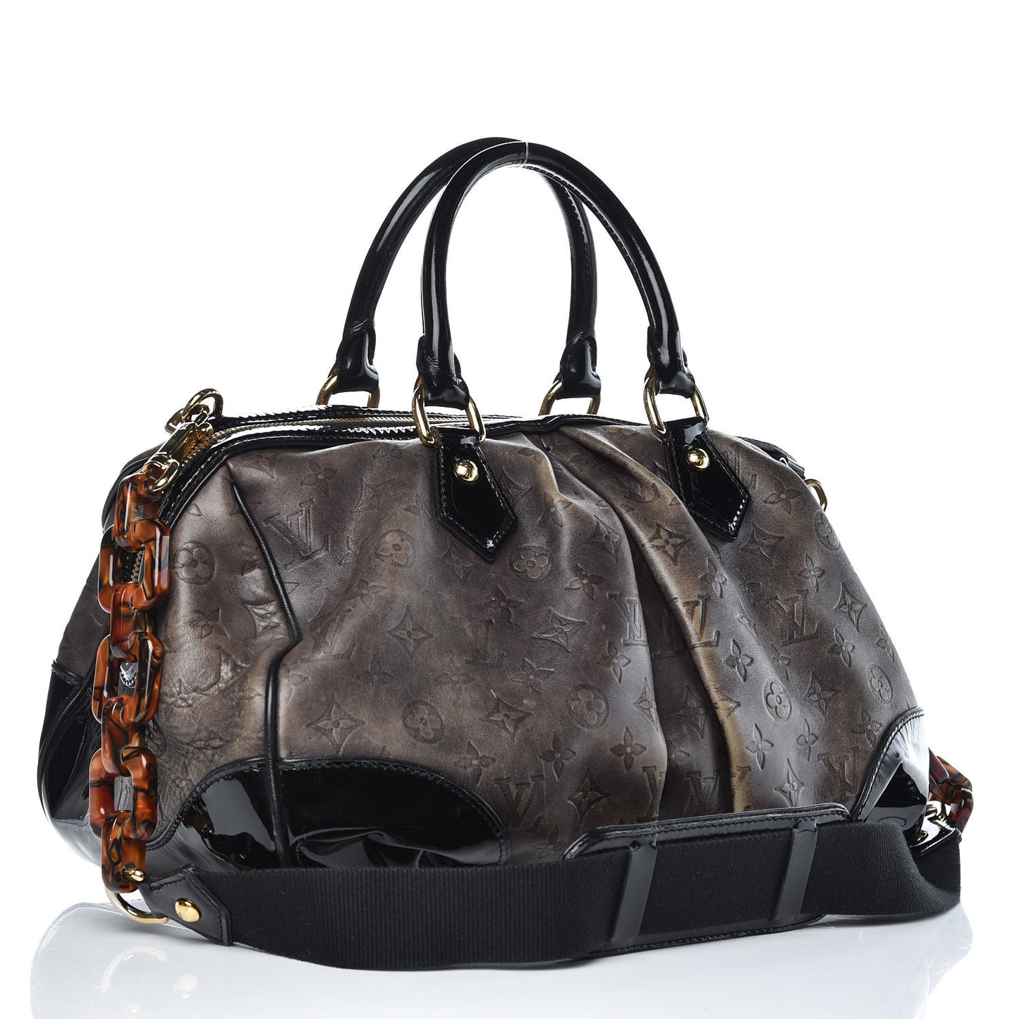 Cuir Patent Embossed Monogram Stephen Bag Grey