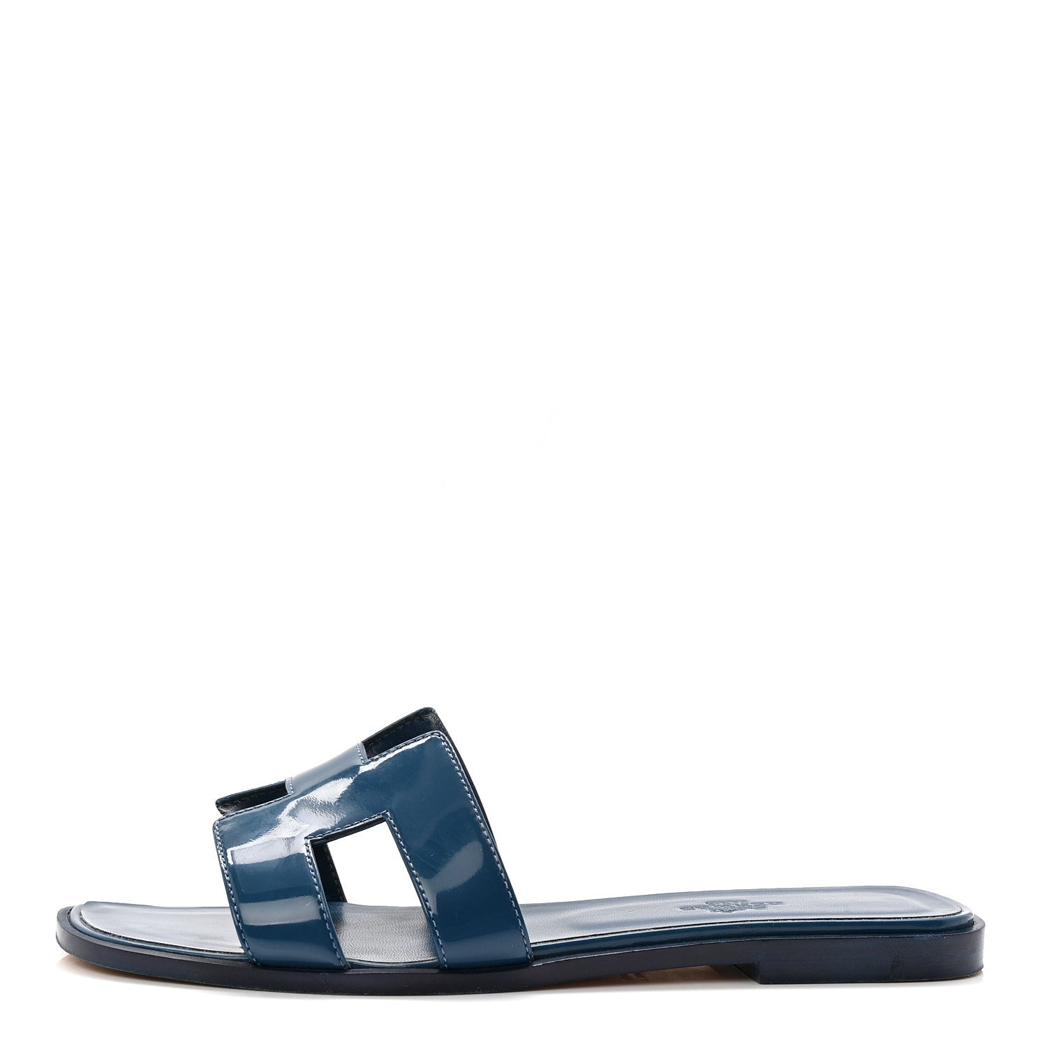 Hermes Patent Oran Sandals 38.5 Bleu Izmir 1 of 9